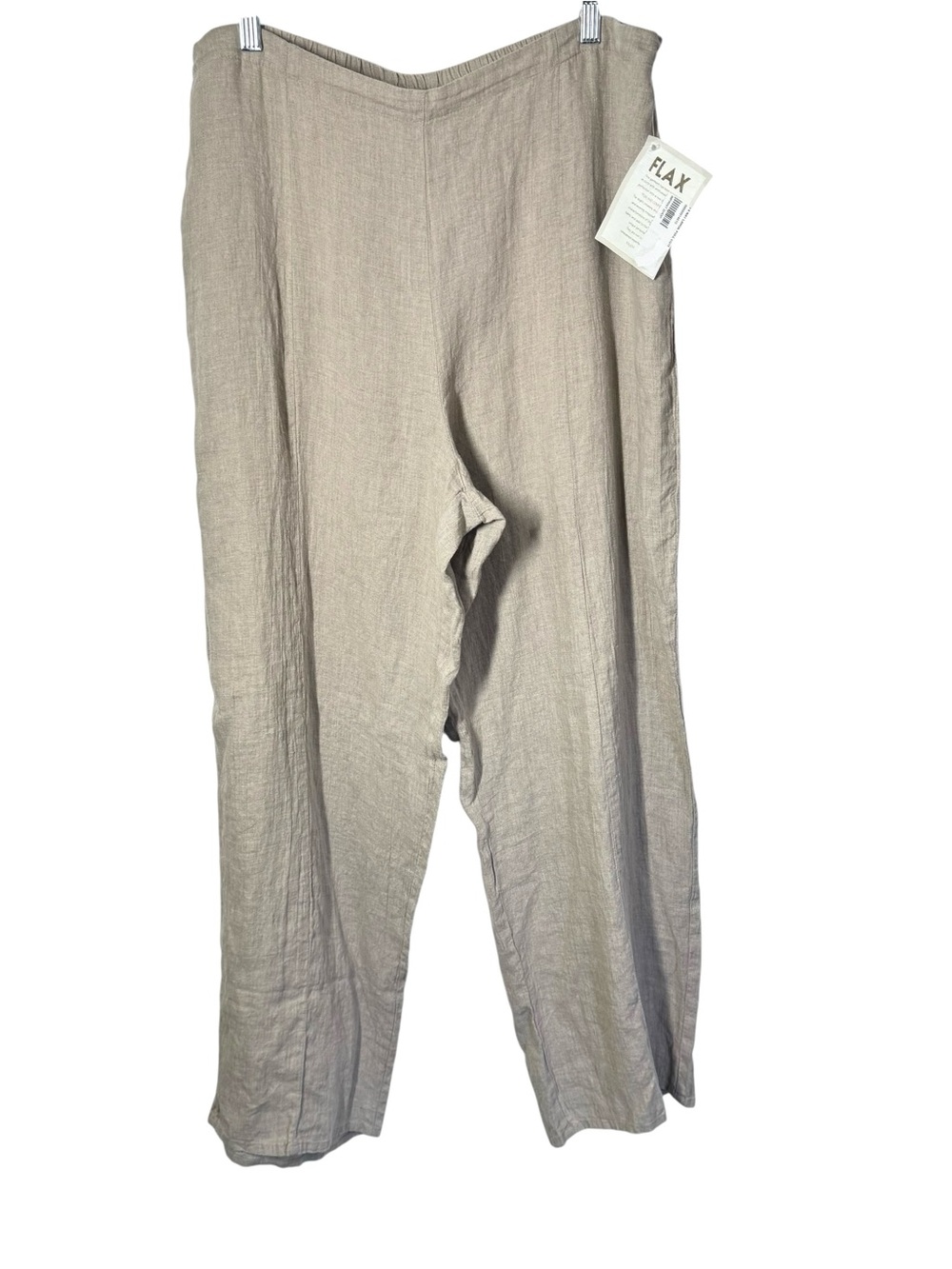 NWT Flax 100% Linen Tan Natural Cropped Pull On Elastic Straight Leg Pants Large